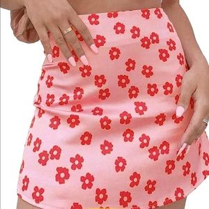 Satin Pink Floral Skirt